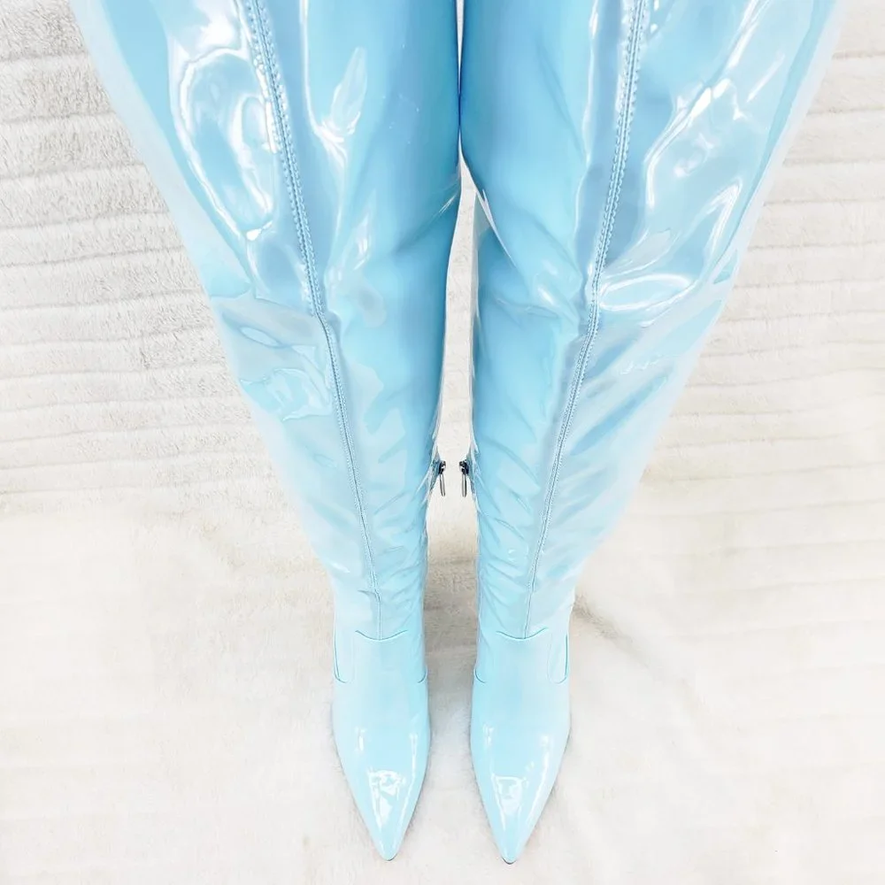 Cape Robbin Patent Over-the-Knee Boots in Light Blue